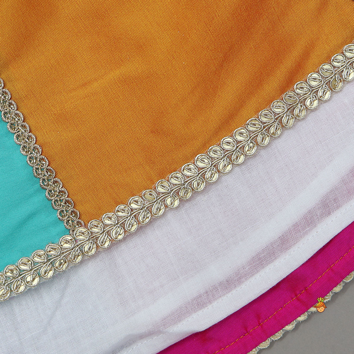 Lace Detailed Crop Top With Panelled Lehenga And Dupatta