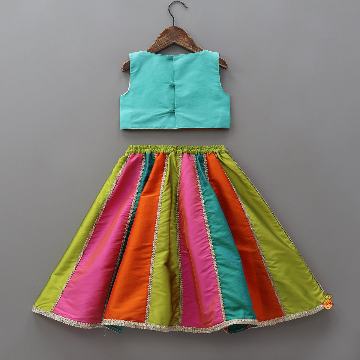 Embellished Crop Top With Panelled Lehenga And Dupatta
