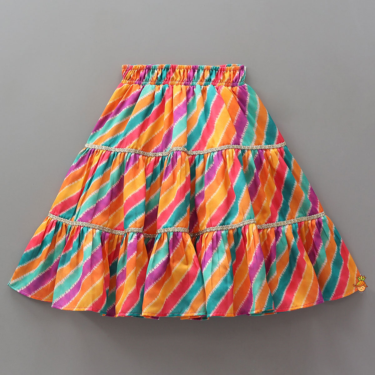 Printed Crop Top With Tiered Lehenga And Dupatta