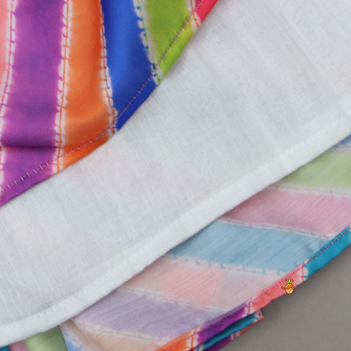 Striped Crop Top With Layered Lehenga And Dupatta