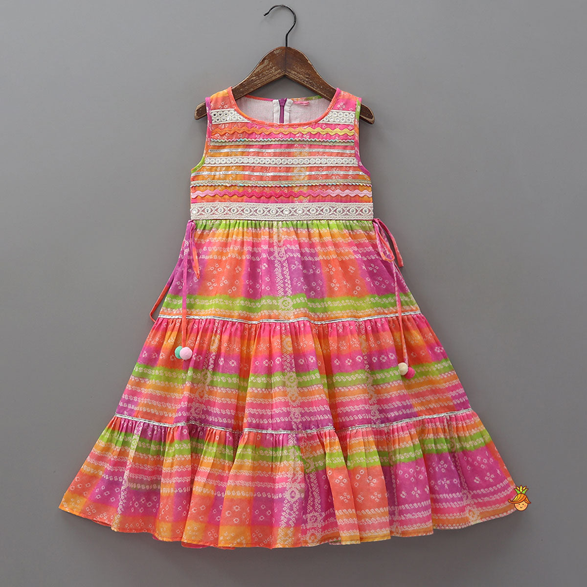 Bandhani Printed Tiered Kurti With Lace Detailing