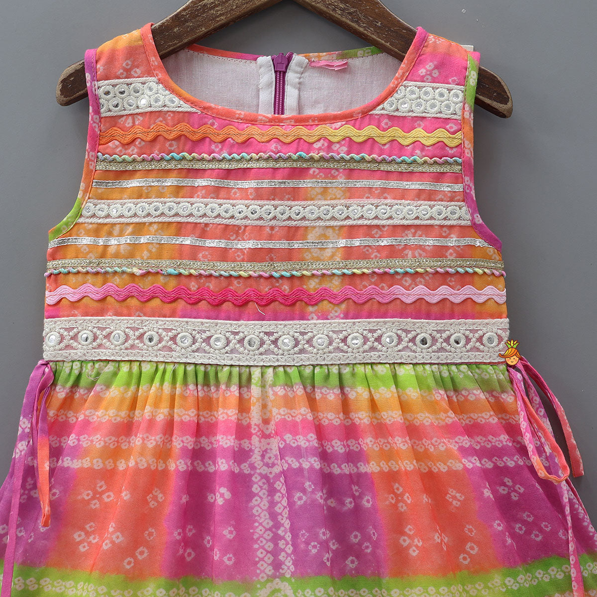 Bandhani Printed Tiered Kurti With Lace Detailing