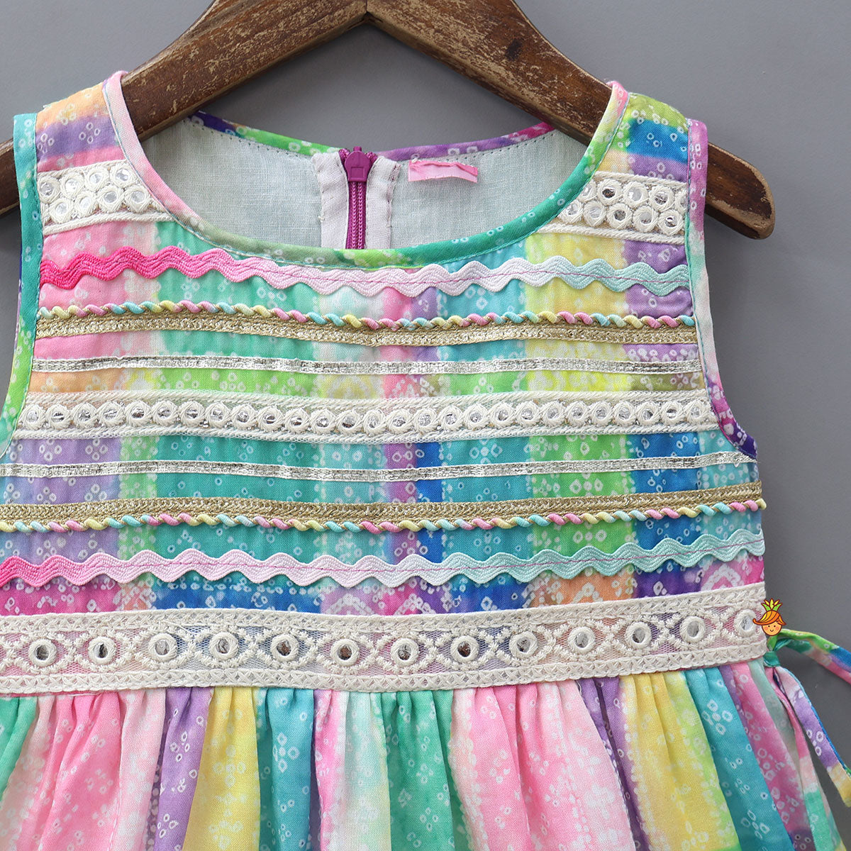 Bandhani Printed Flared Kurti With Tie-Up Details