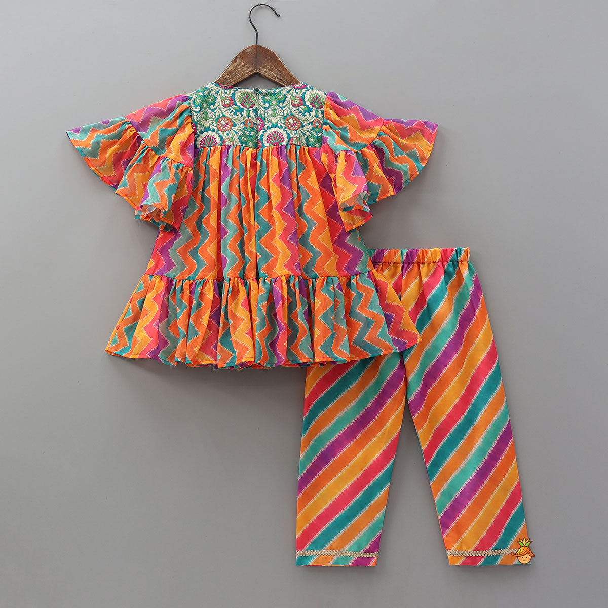 Embroidered Yoke Kurti With Printed Pants