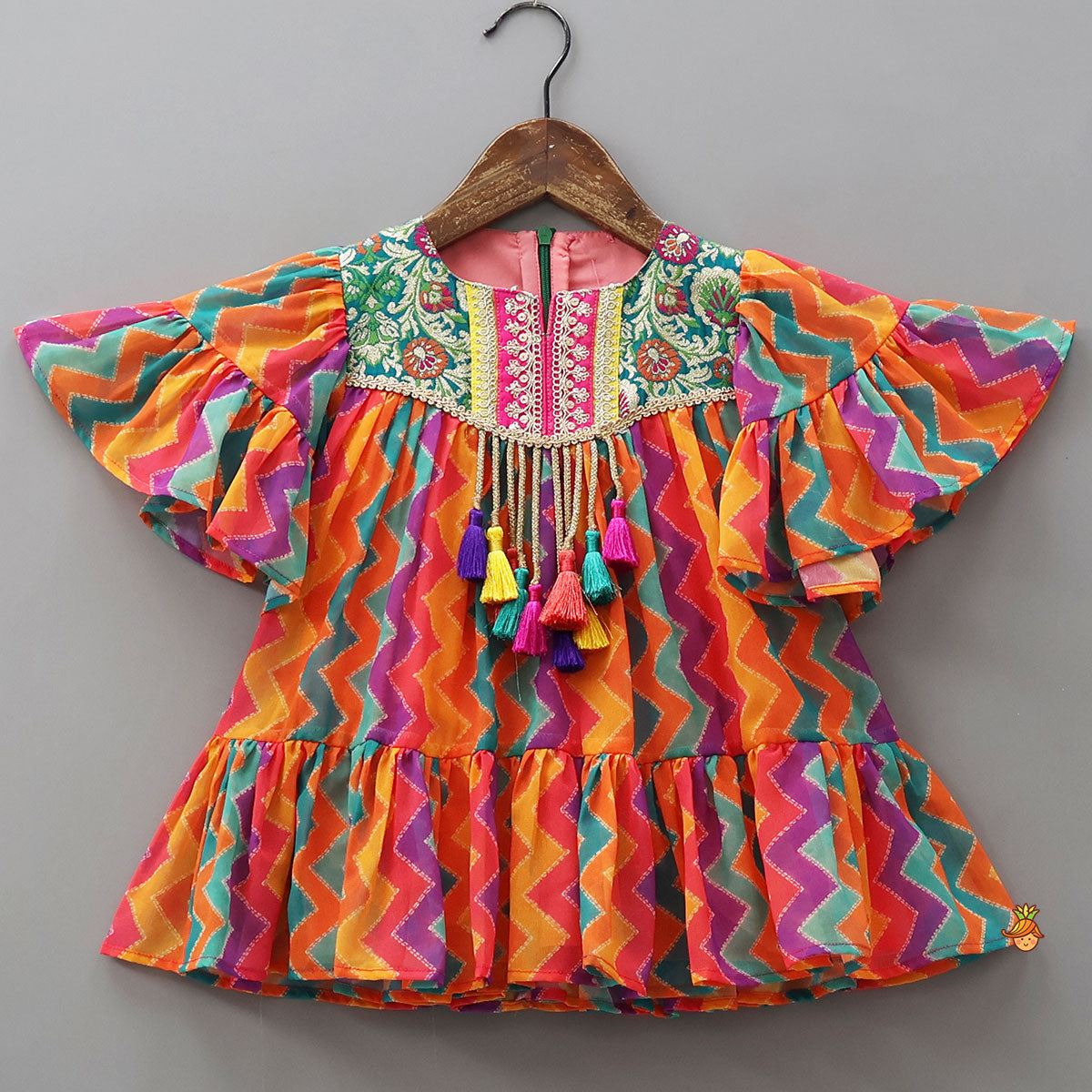 Embroidered Yoke Kurti With Printed Pants