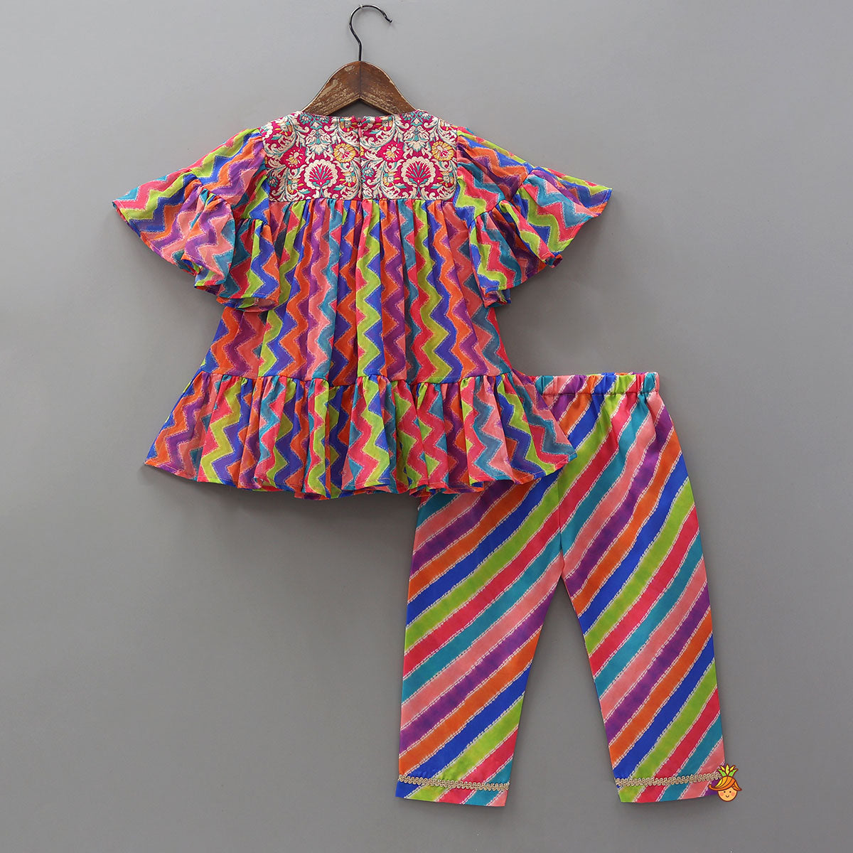 Zigzag Printed Ruffle Kurti With Striped Pants