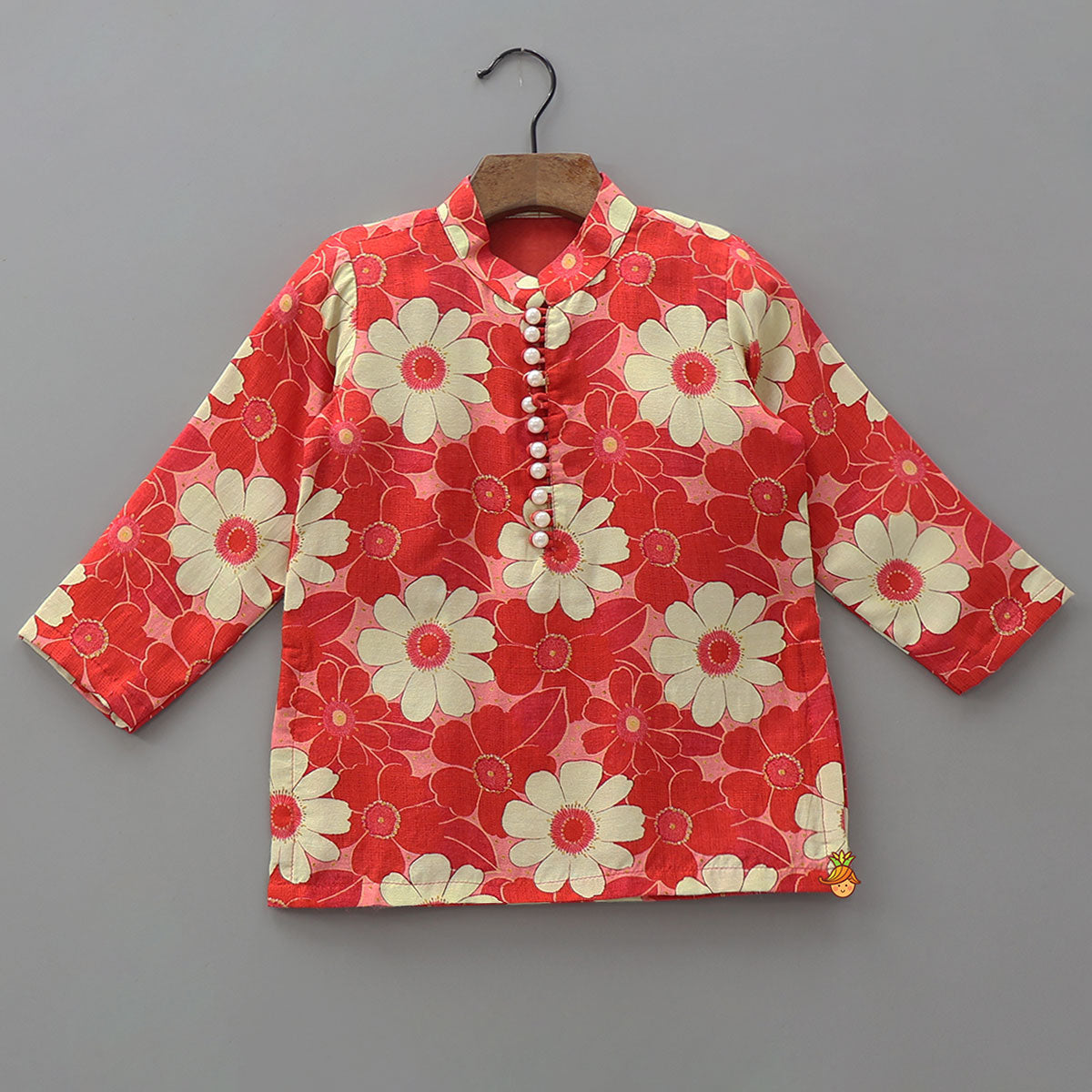Loop Button Floral Print Kurta And Pyjama