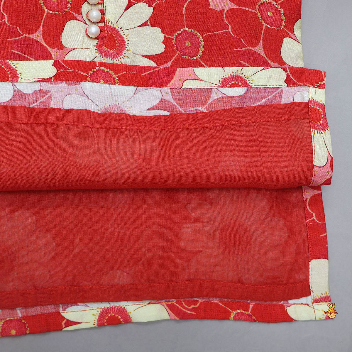 Loop Button Floral Print Kurta And Pyjama