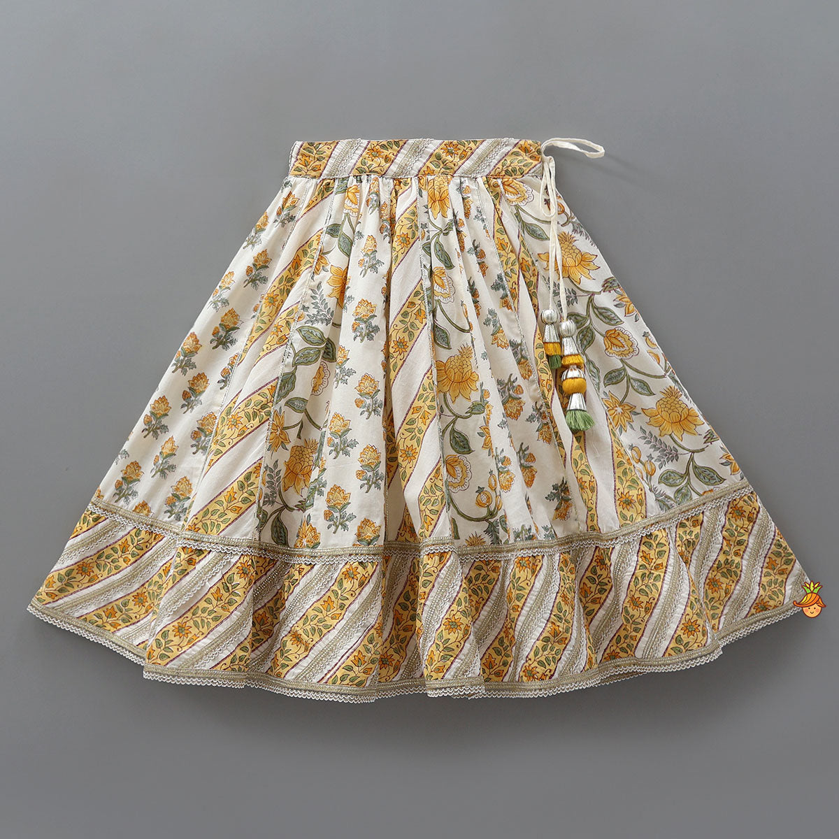 Floral Hand Block Printed Crop Top With Lehenga And Dupatta