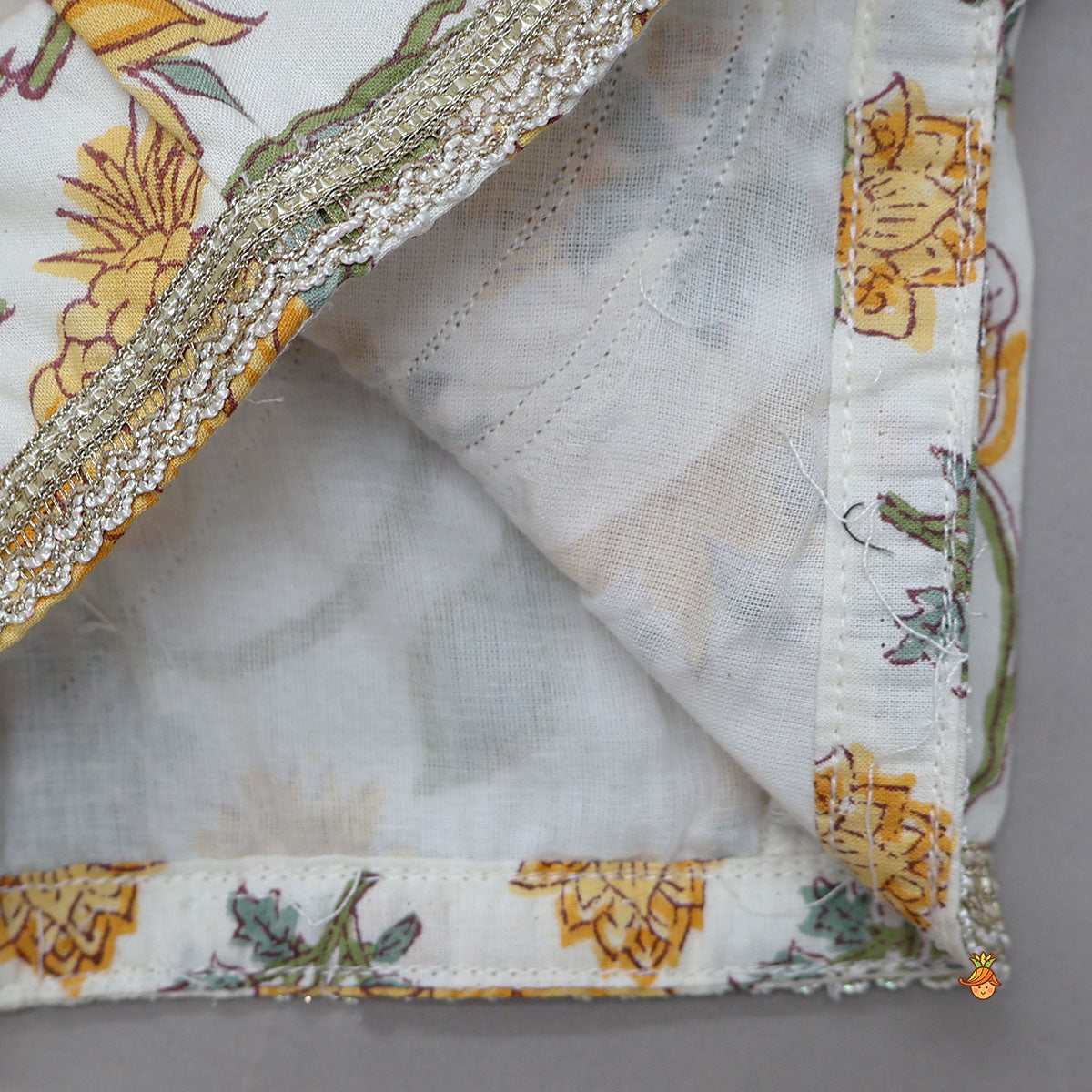 Floral Hand Block Printed Crop Top With Lehenga And Dupatta