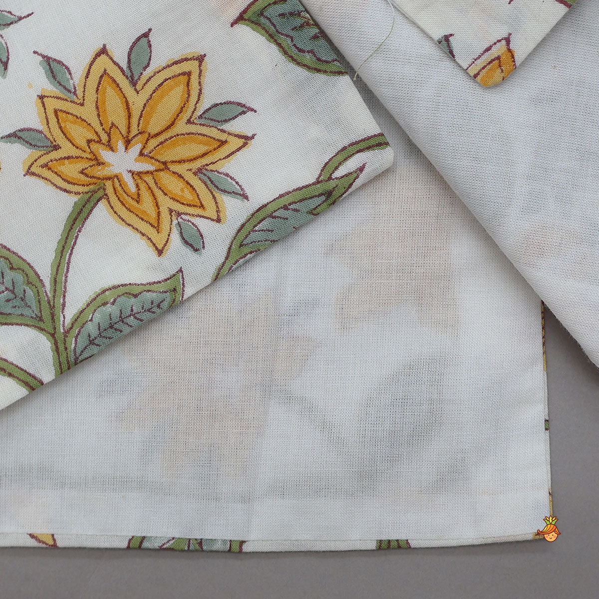 Floral Hand Block Printed Kurta With Jacket And Dhoti