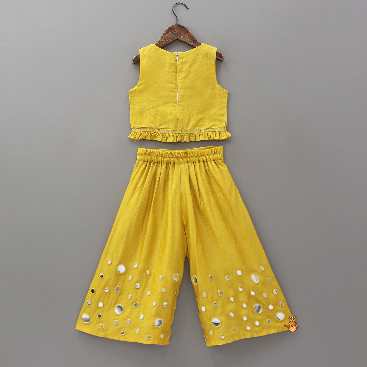 Overlap Style Ruffle Top With Faux Mirror Work Palazzo