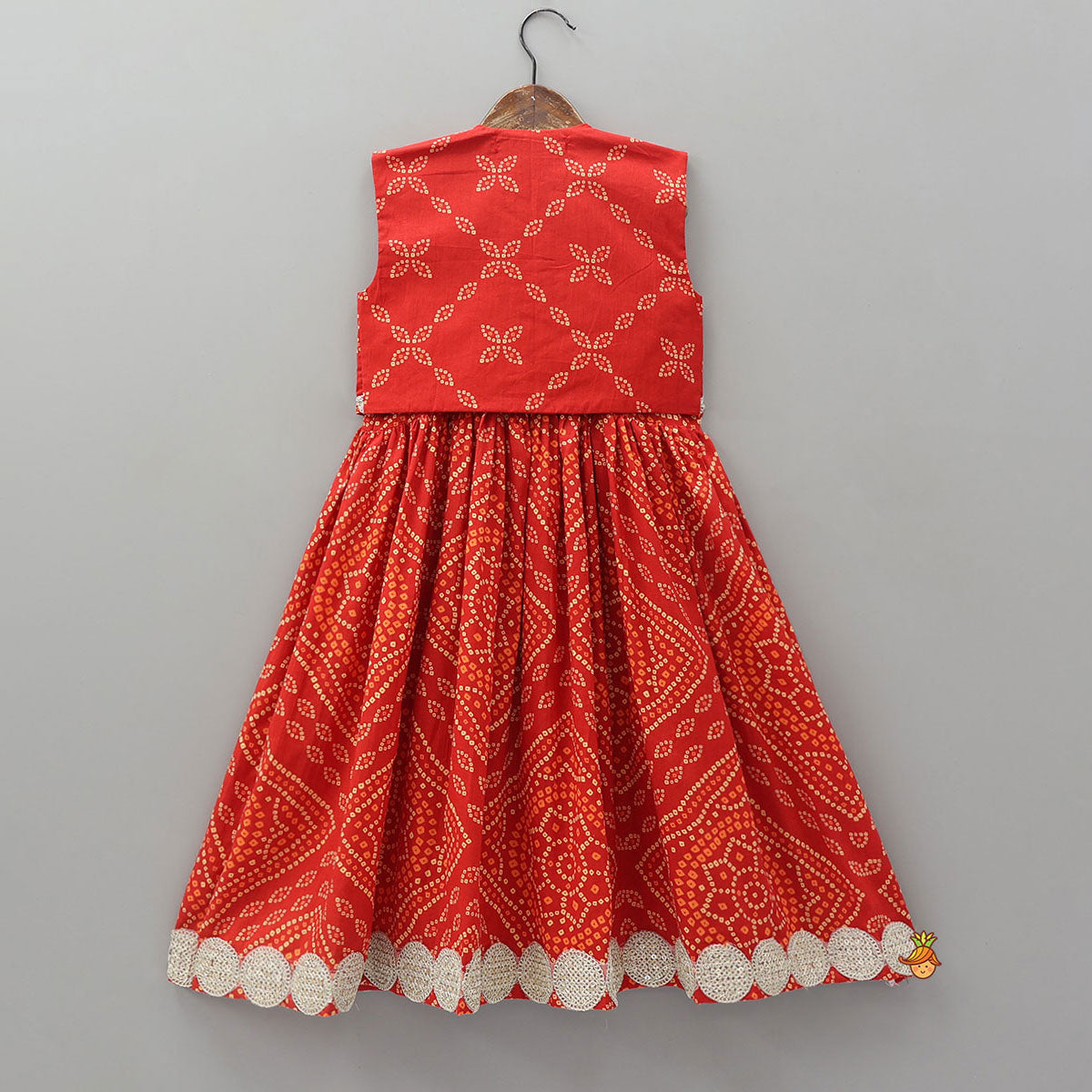 Bandhani Print Lace Detailed Kurti With Jacket