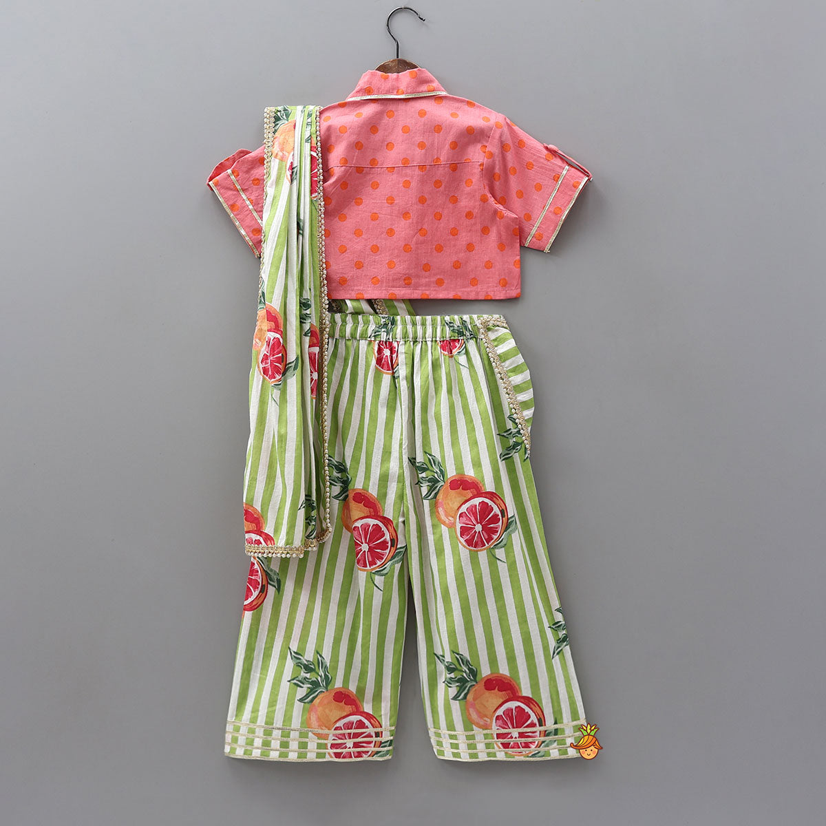 Shirt Style Top And Pant With Attached Dupatta And Hair Band