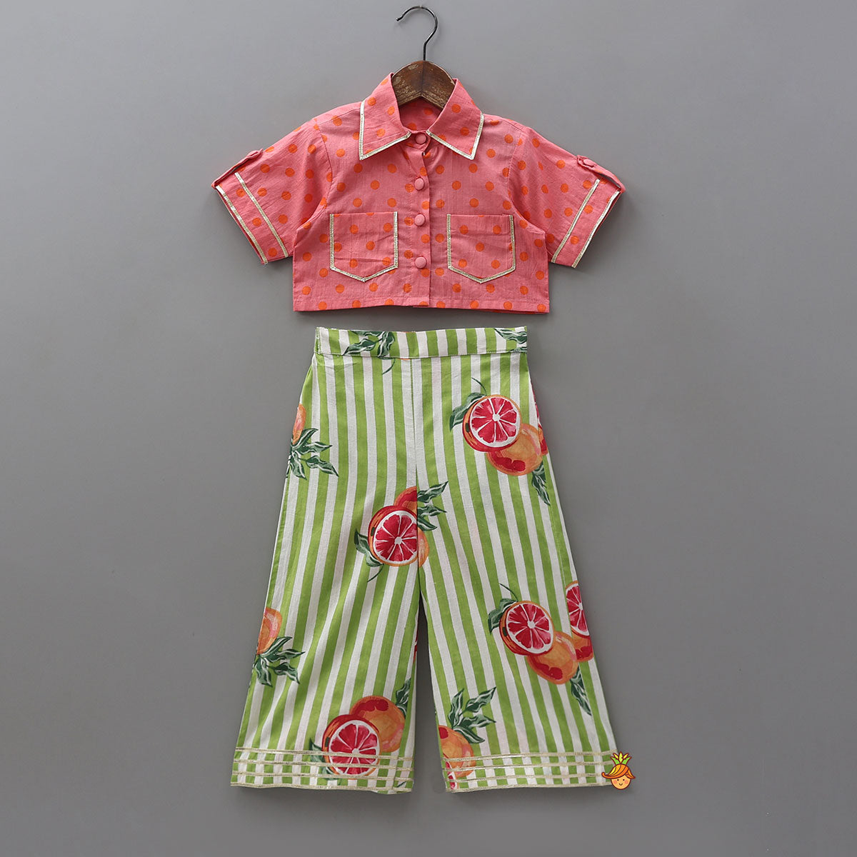 Shirt Style Top And Pant With Attached Dupatta And Hair Band