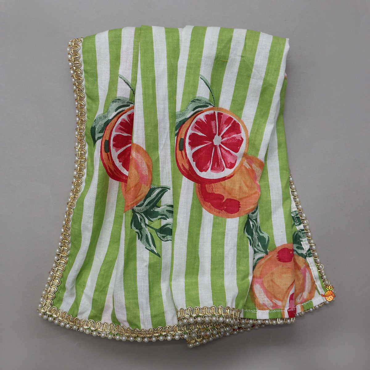 Shirt Style Top And Pant With Attached Dupatta And Hair Band