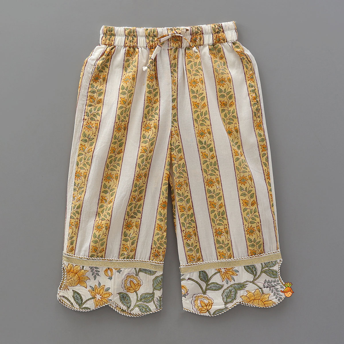 Floral Hand Block Printed Kurti With Pants And Dupatta