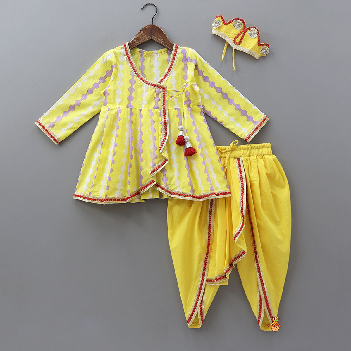 Angarkha Kurti And Flap Detail Dhoti Style Pant With Mukut