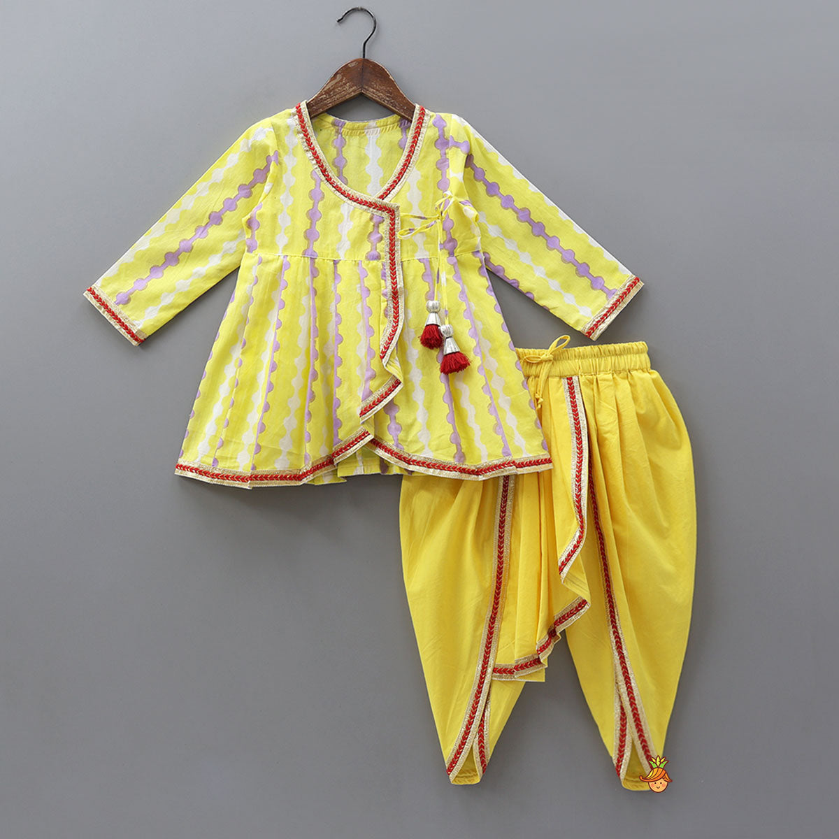 Angarkha Kurti And Flap Detail Dhoti Style Pant With Mukut