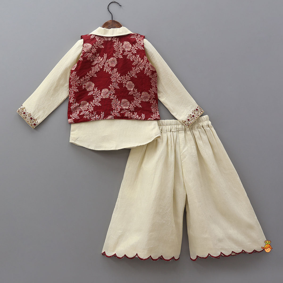 Collar Neck Kurti With Contrasting Jacket And Palazzo