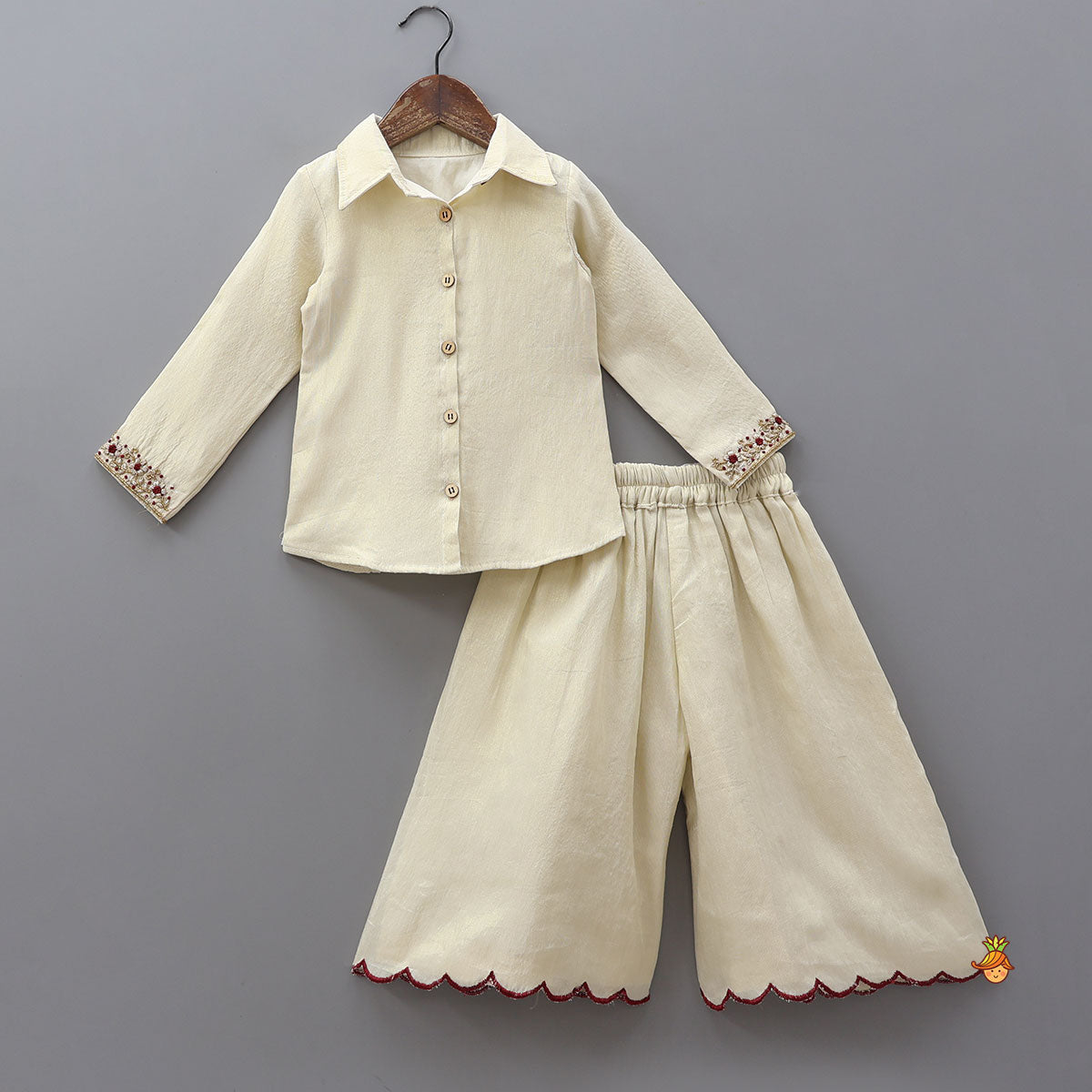 Collar Neck Kurti With Contrasting Jacket And Palazzo