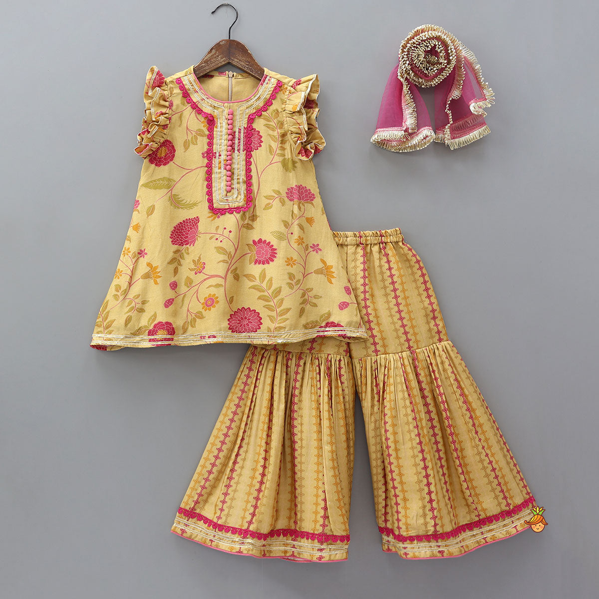 A-Line Kurti And Matching Sharara With Dupatta