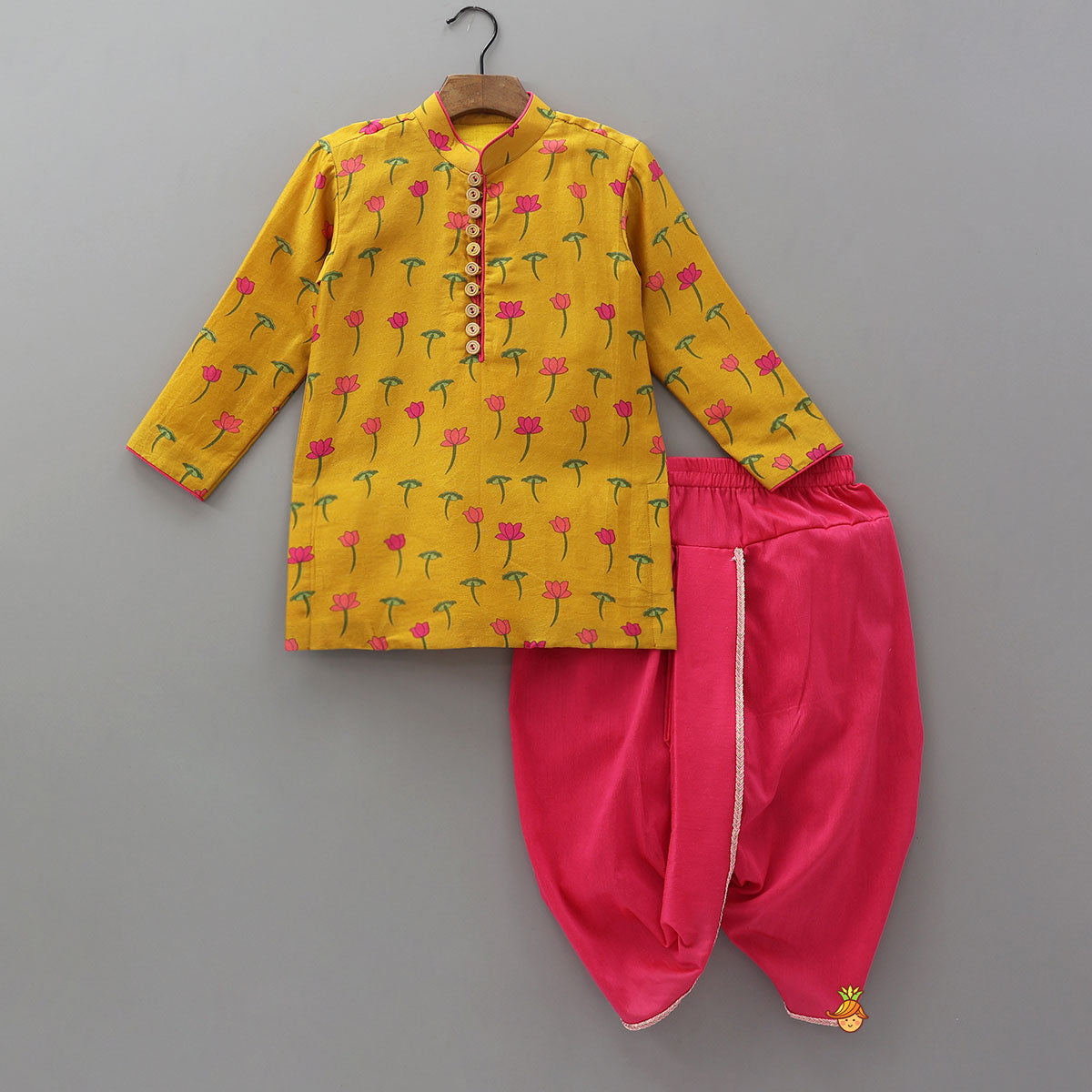 Lotus Printed Kurta With Dhoti