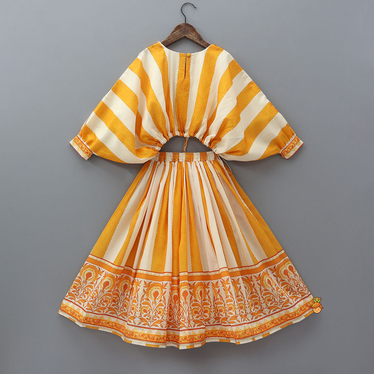Kaftan Top And Lehenga With Matching Sling Bag