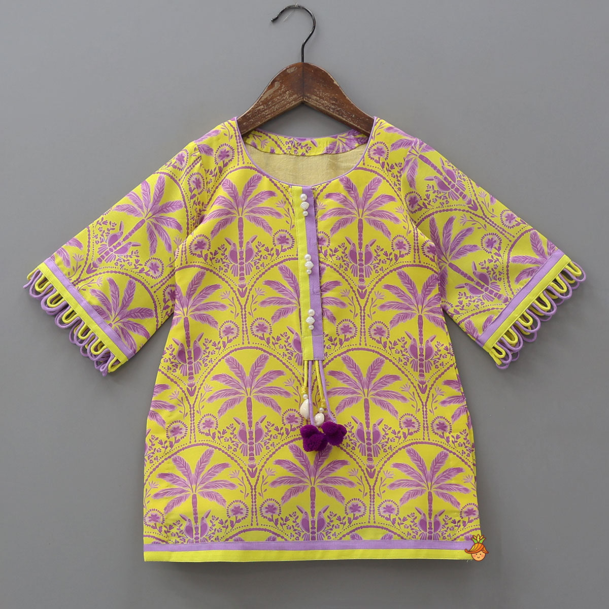 Trees And Birds Printed Kurti And Pants With Dupatta