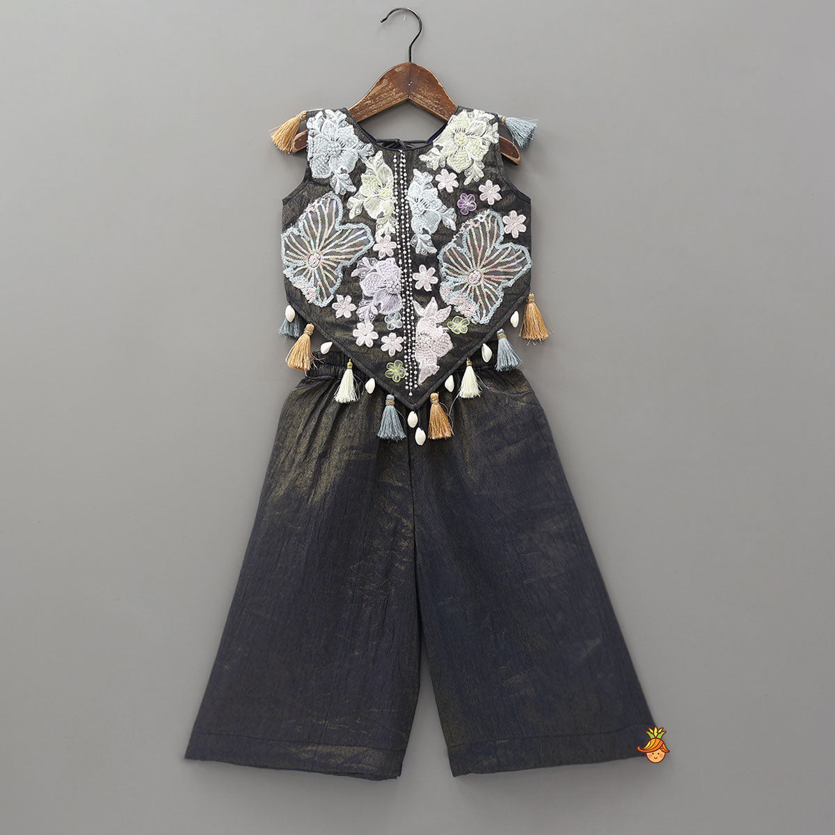 Premium Hand-Embroidered Shimmery Top And Palazzo