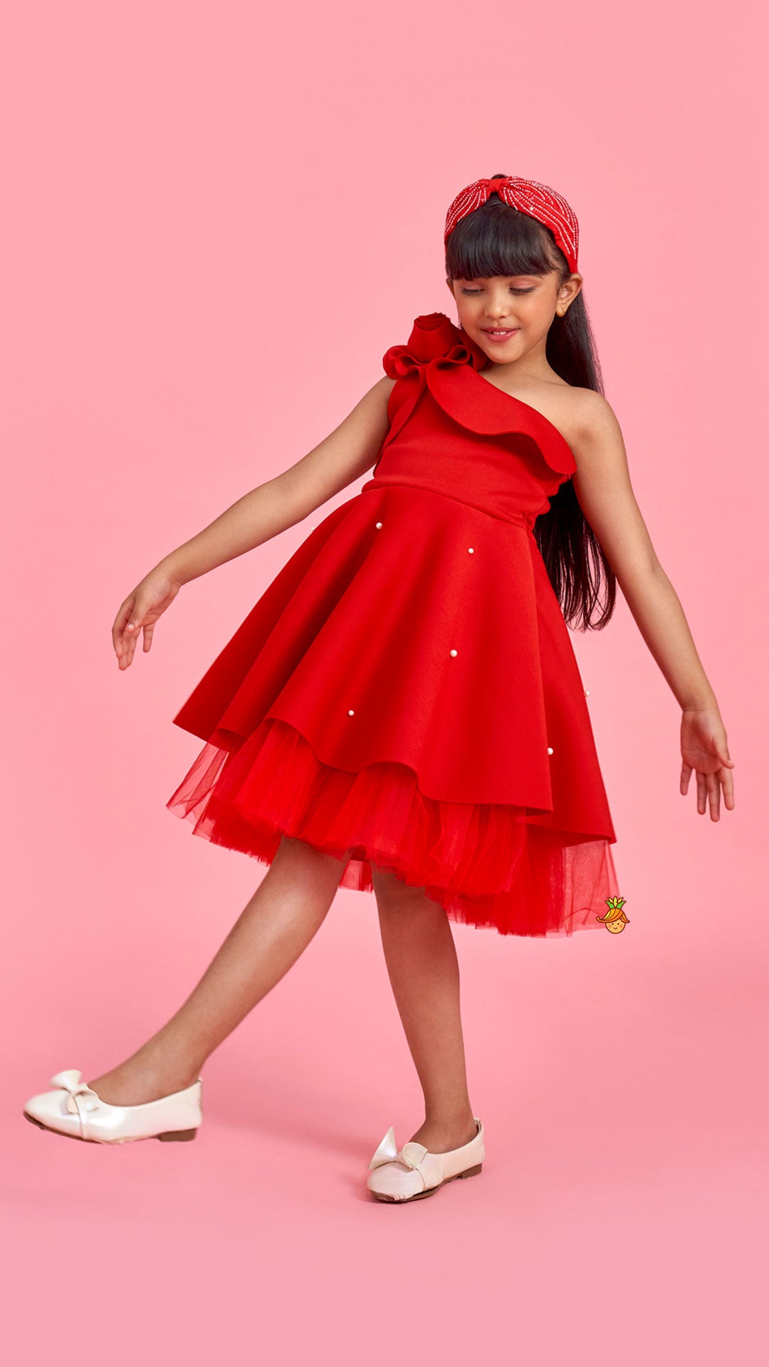 Rose Embellished Frilly Scuba Dress