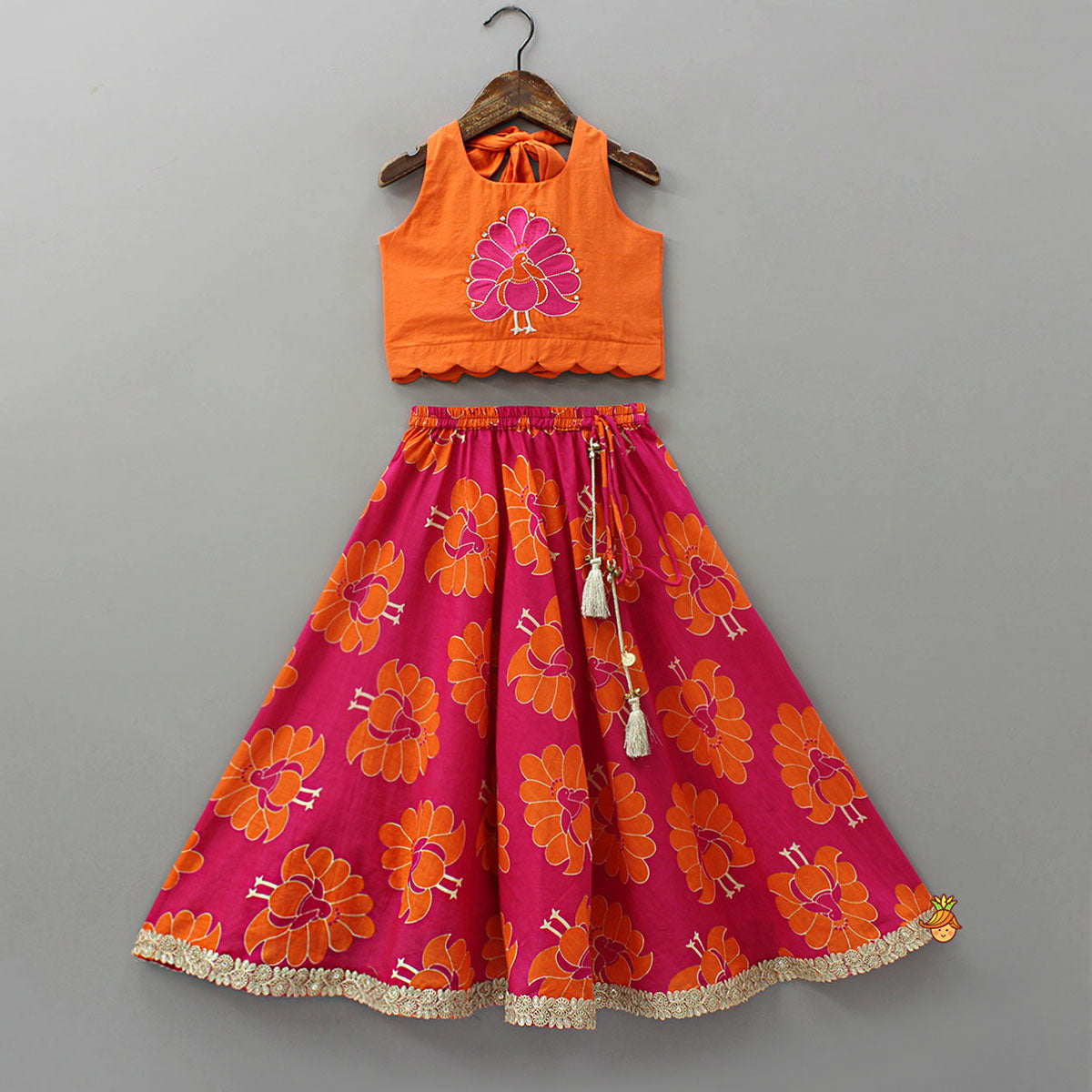 Back-Knot Halter Neck Crop Top And Lehenga
