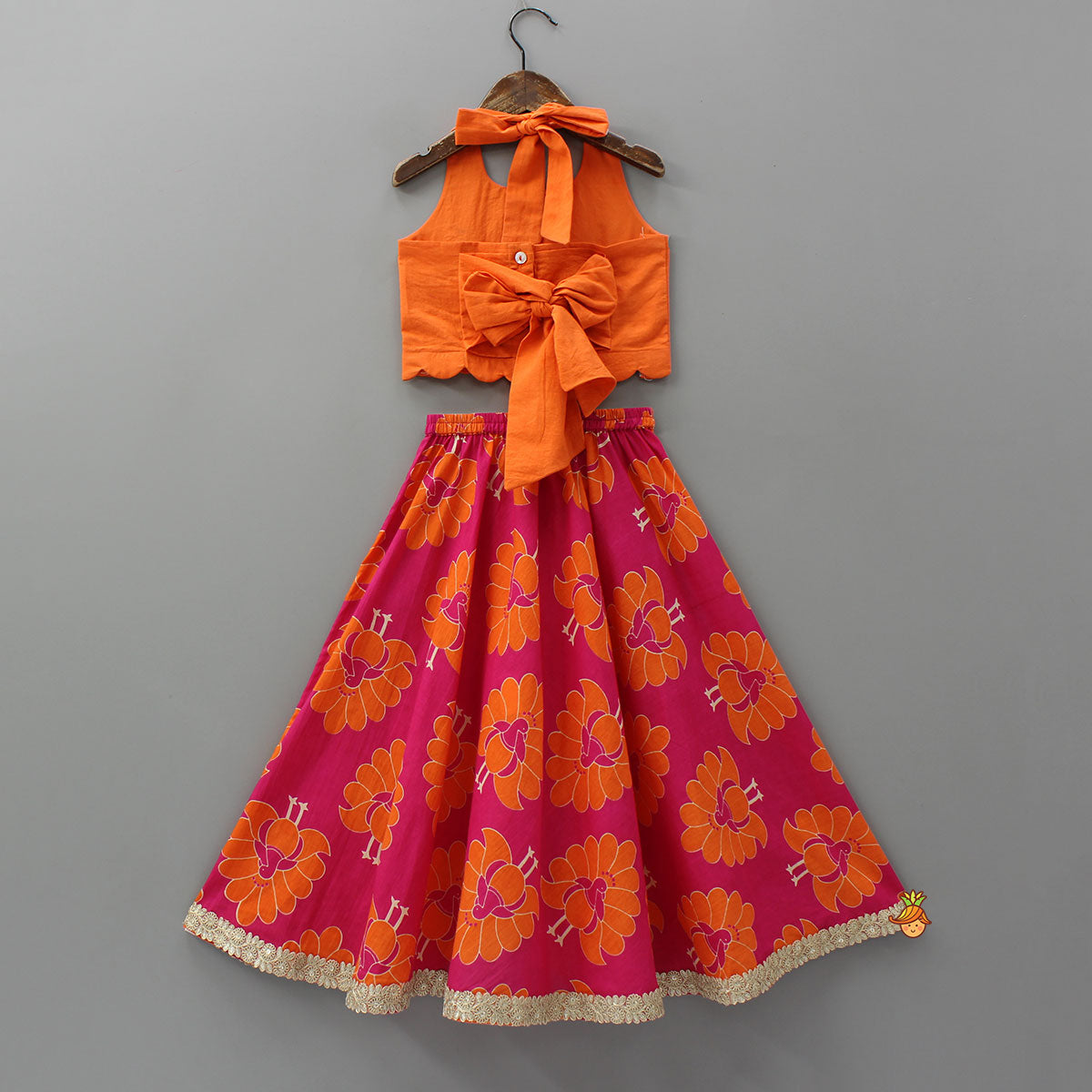 Back-Knot Halter Neck Crop Top And Lehenga