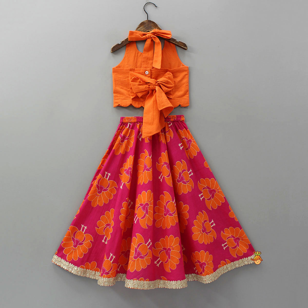 Back-Knot Halter Neck Crop Top And Lehenga