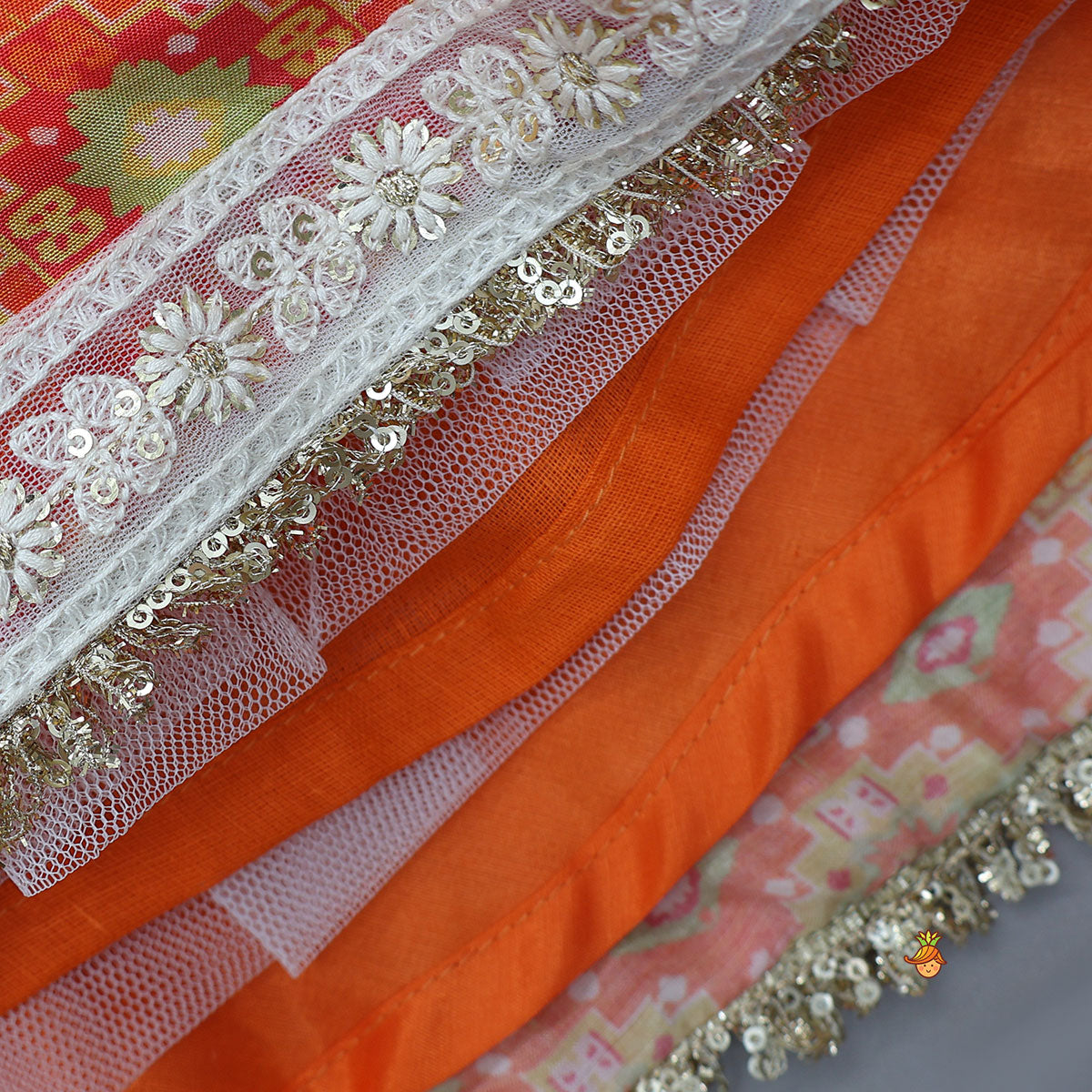 Lace detailed Angarakha Top With Printed Lehenga