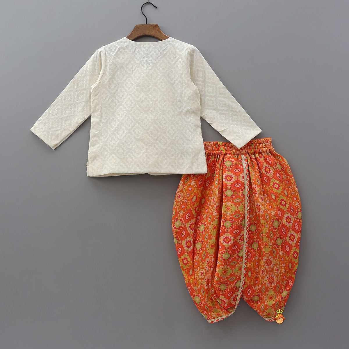 Lace Detailed Angarakha Kurta With Printed Dhoti