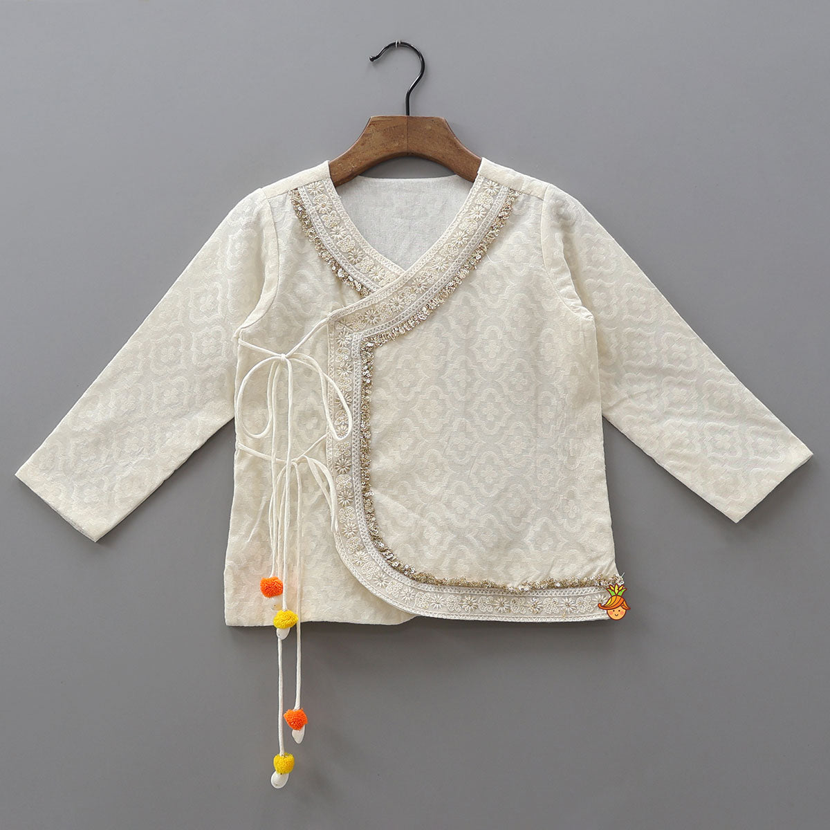 Lace Detailed Angarakha Kurta With Printed Dhoti