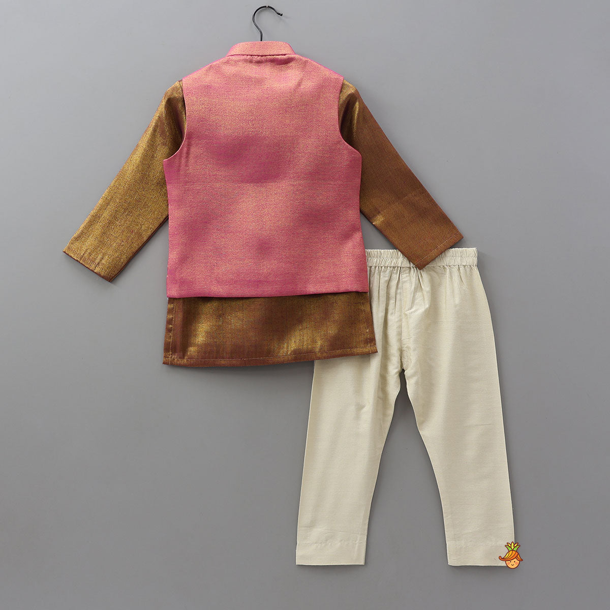 Shimmery Kurta With Patchwork Detailed Jacket And Pyjama