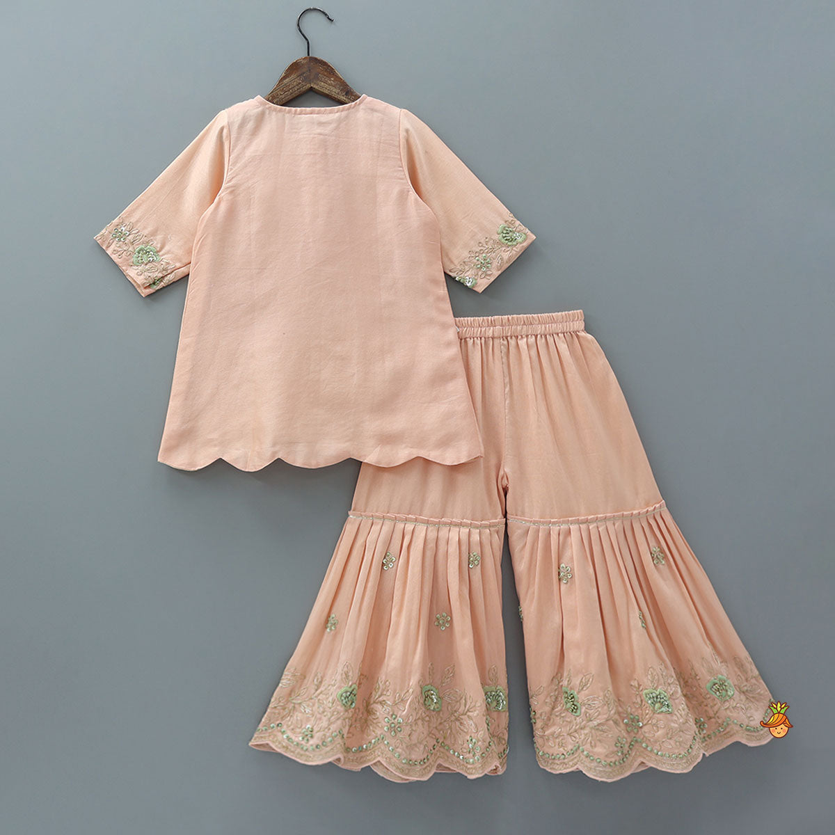 Floral Intricate Zari Embroidered Kurti And Sharara