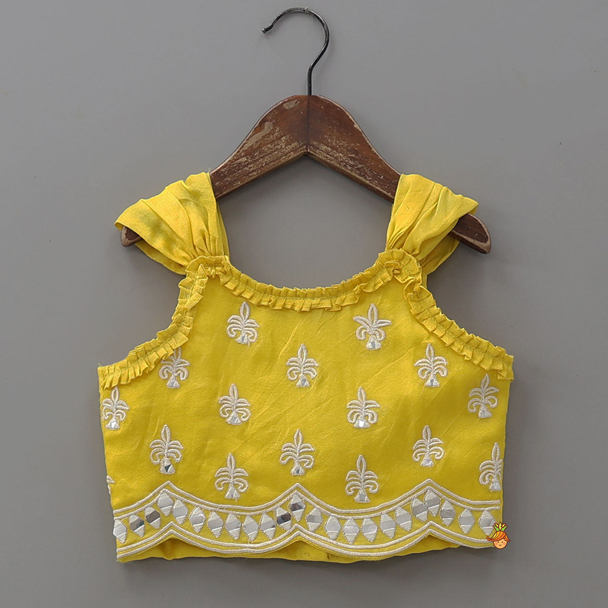 Faux Mirror Work Organza Crop Top And Lehenga