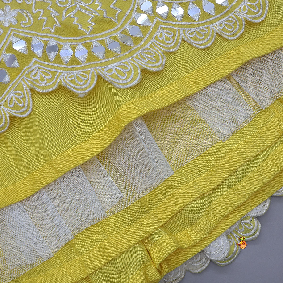 Faux Mirror Work Organza Crop Top And Lehenga