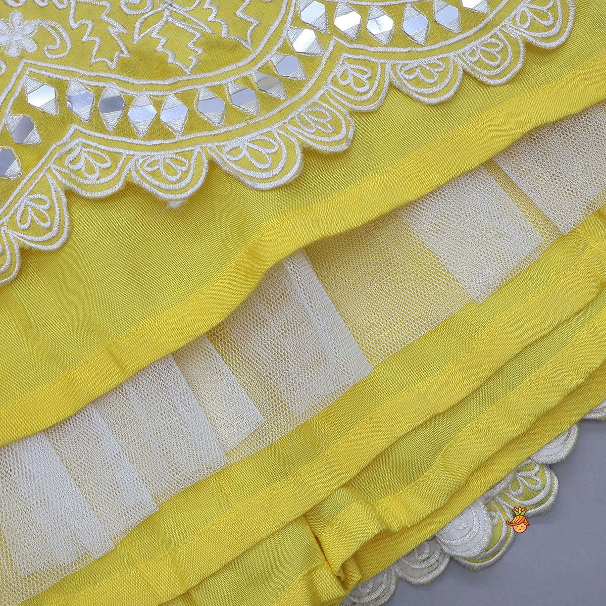 Faux Mirror Work Organza Crop Top And Lehenga