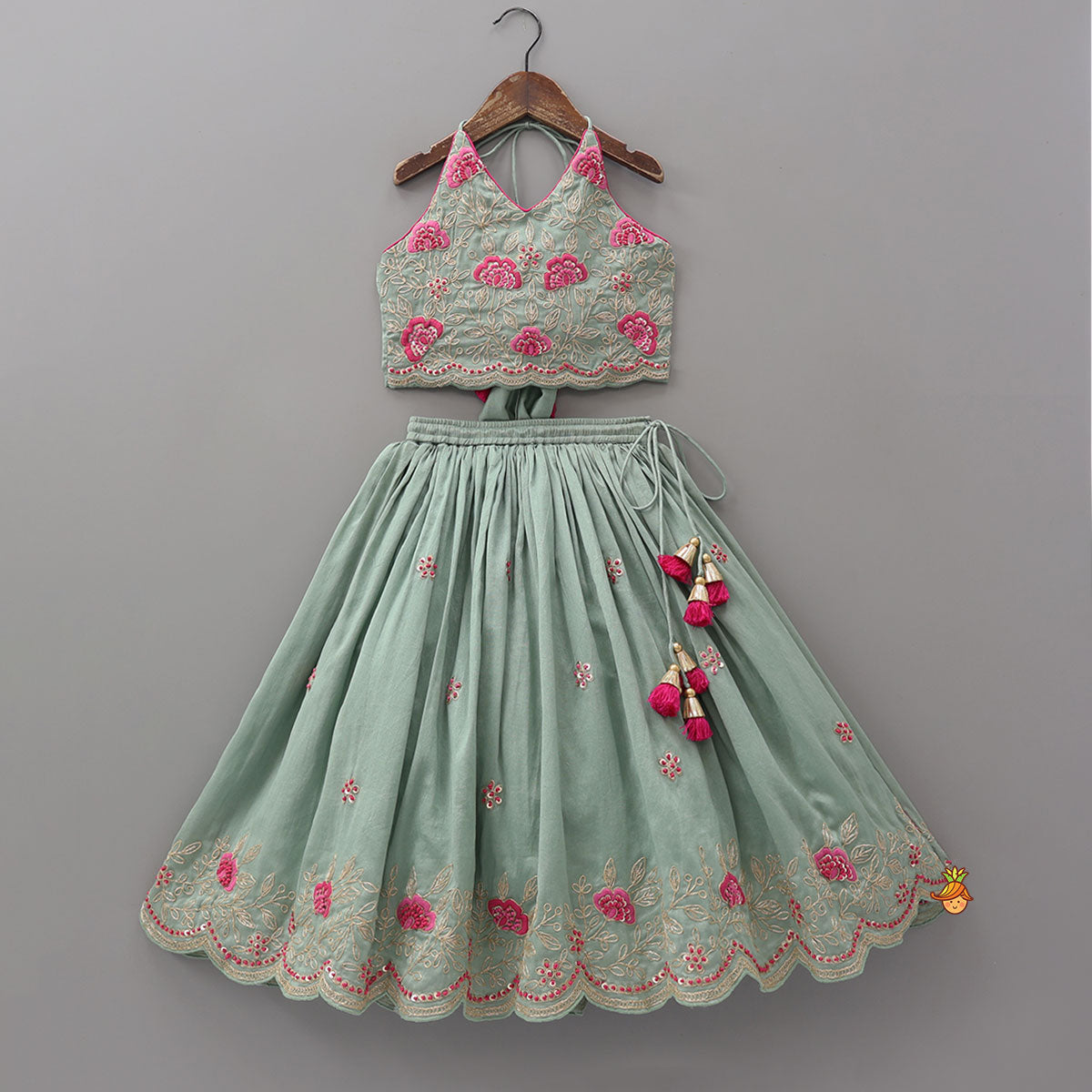 Halter Neck Crop Top And Scalloped Lehenga