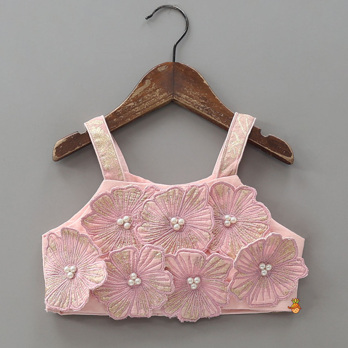 Fabric Flower Embellished Chanderi Crop Top And Lehenga With Net Dupatta