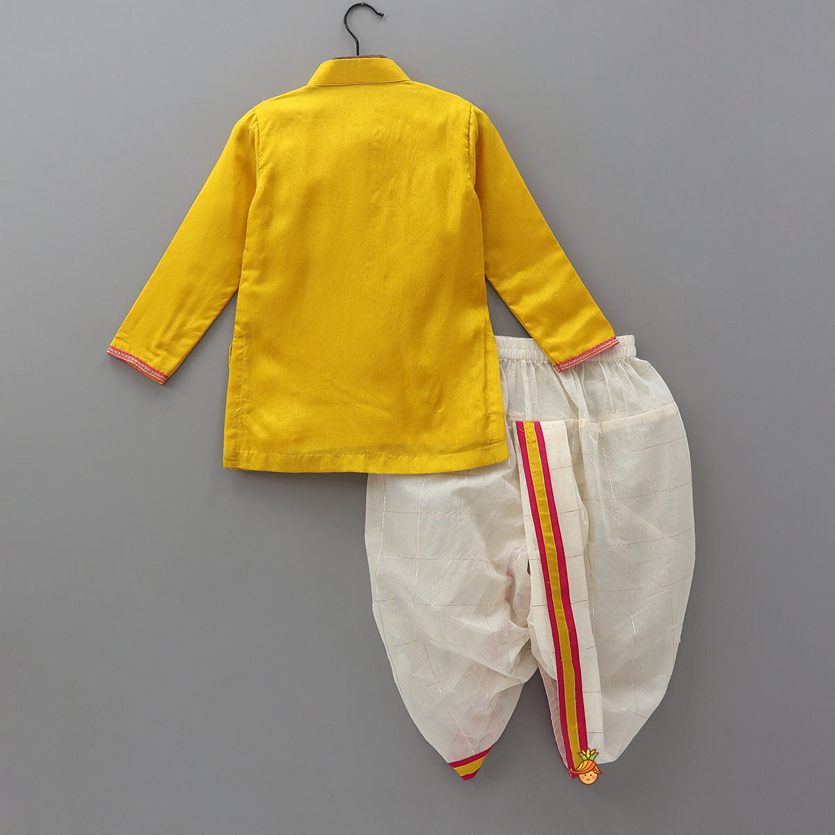 Beautiful Krishna-Printed Kurta And Checked Dhoti With Mukut And Basuri