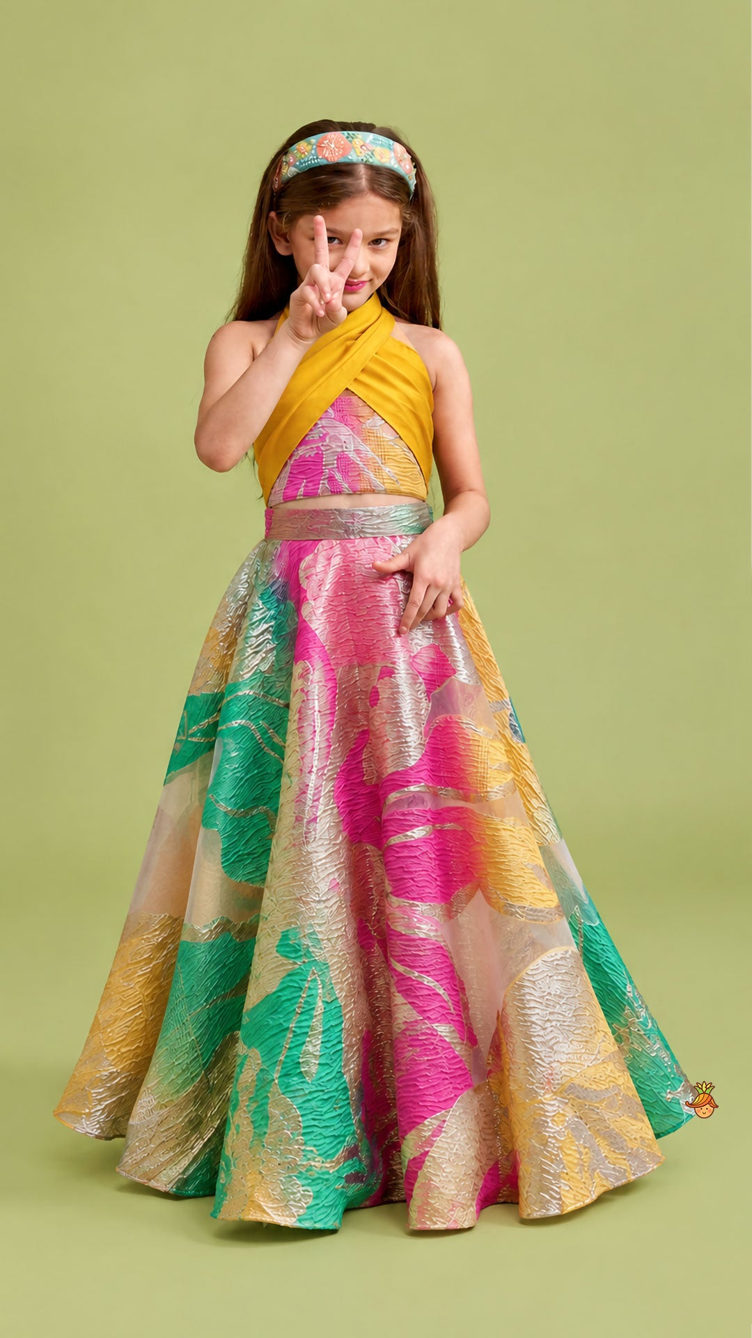 Open Back Halter Neck Style Crop Top And Lehenga
