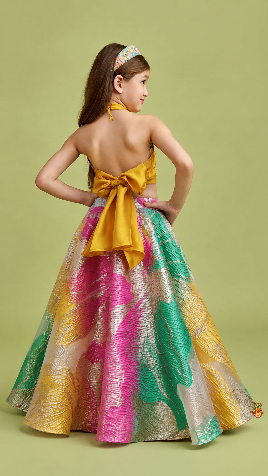 Open Back Halter Neck Style Crop Top And Lehenga
