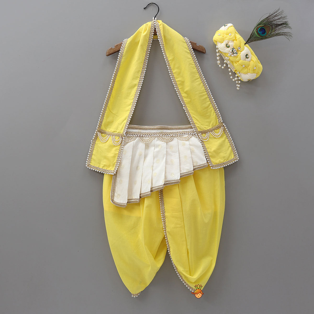 Traditional Dhoti Set With Matching Stole And Waist Belt With Headband