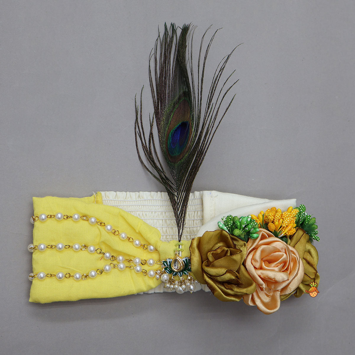 Lotus Applique Work Crop Top And Layered Lehenga With Dupatta And Matching Headband