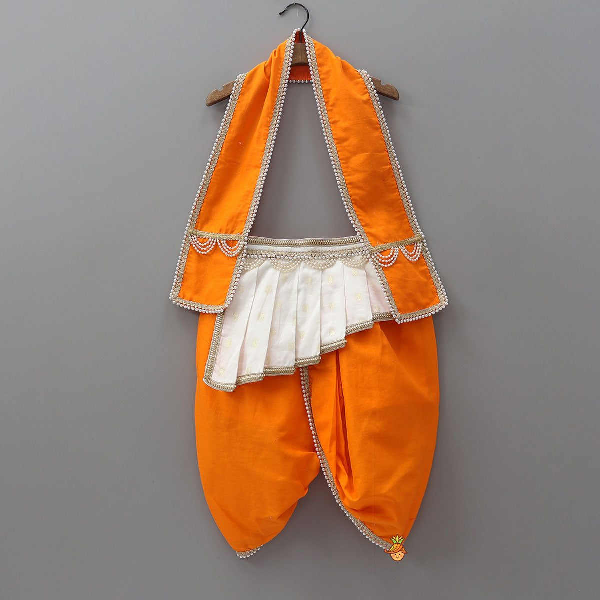 Festive Dhoti Set With Matching Stole And Waist Belt With Headband
